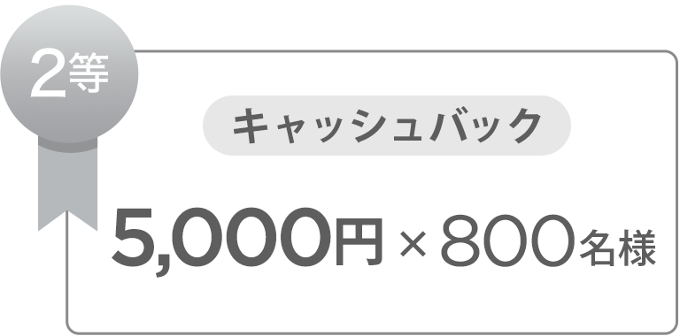 2等 キャッシュバック 5,000円×800名様